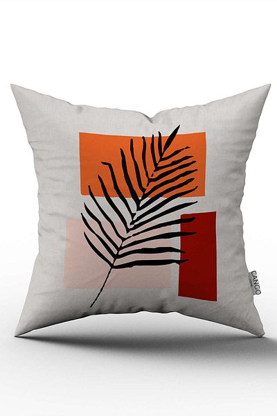 Cango Home Black Red Modern Leaf Patterned Digital Printed Throw Pillow Pillow Case Cgh659