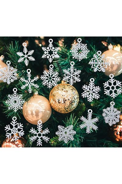 Kütahya Pazar Stylish White Snowflake for Christmas - Tree Ornament Pine Tree Ornament 15Pcs (3X3Cm)