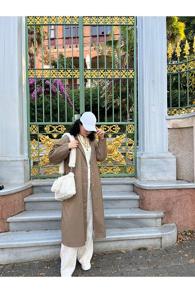 MUTE BAG Long Handle Plush Bag - Soft Fluffy Bag, Cream Color, Cross Body - 24 Size: 18