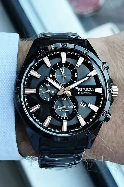 Ferrucci Function Men's Wristwatch 3 Atm Waterproof Black Color Steel Cord Bracelet Gift Cbk671