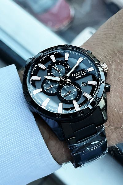 Ferrucci Function Men's Wristwatch 3 Atm Waterproof Black Color Steel Cord Bracelet Gift Cbk671