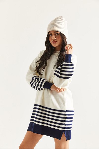 İKLİM LİFE Sleeve Skirt Striped Knit Tunic