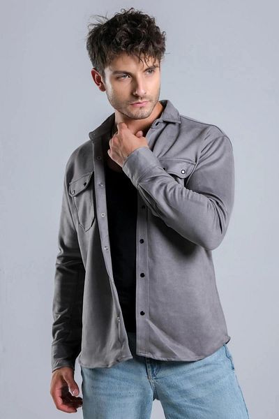 CLASSİCS MEN Yxc Ανδρικό πουκάμισο με μακρυμάνικο Slim Fit Suede-6962