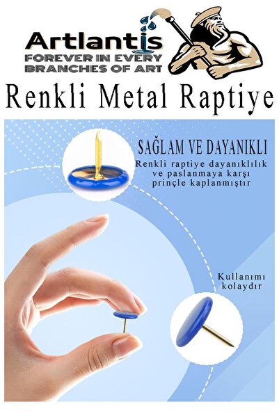 Artlantis Kırmızı Raptiye 50 Adet 1 Paket Renkli Pvc Kaplı Başlıklı Raptiye Plastik Yuvarlak Düğmeli Raptiye P