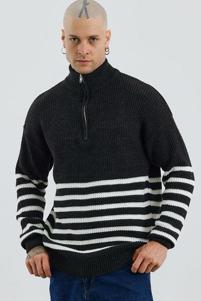 MADZEYMODA Ανδρικό ριγέ πλεκτό πουλόβερ Premium - Oversize Smoked Mz62000