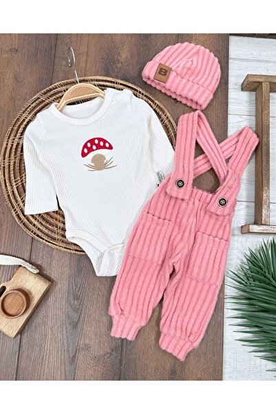 Baby Waka Salopet Bereli Mantar Nakışlı Alttan Çıtçıtlı Badi 3lü Unisex Bebek...