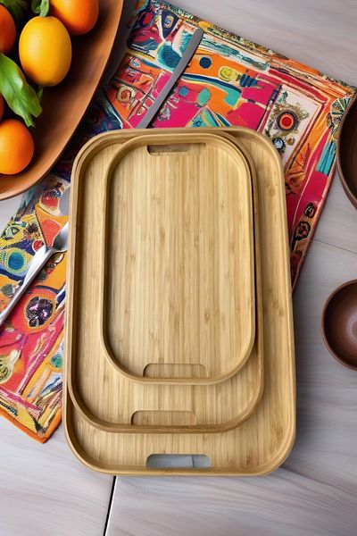 Open Home Concept 3-Piece Bamboo Rectangular Tray, Serving Trays, Nordic Tray Set, Tea Tray