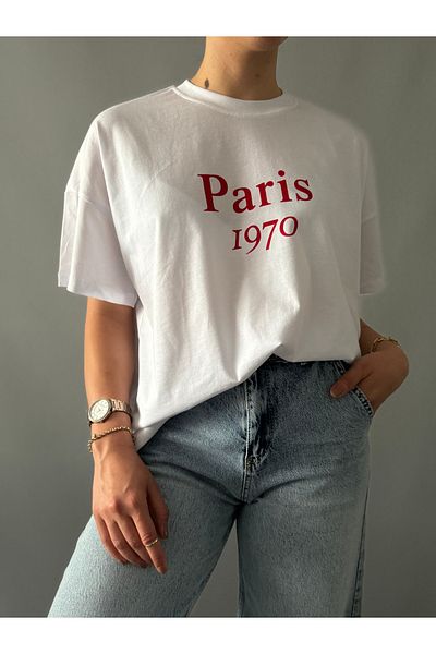 Qu Style تي شيرت مكتوب عليه باريس