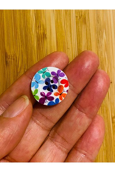 Kartopu Flower Pattern Painted Decorative Wooden Button 23 Mm. Pack of 5.