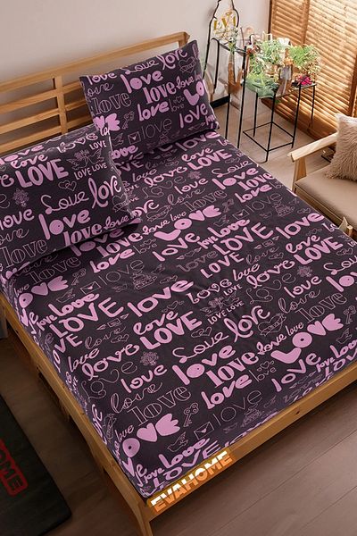 Shopyteks طقم ملاءة سرير مطاطية منقوشة من Love مقاس كينج 180x200