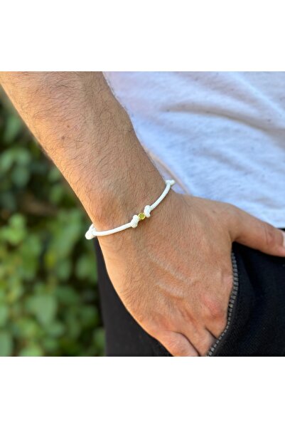 Valore Gold Küp Aksesuarlı Beyaz İp Erkek Bileklik