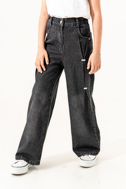 GİYİCEM Kız Çocuk Önü Ponterezli Kot Pantolon