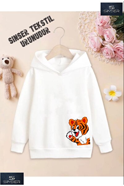 SİNSER TEKS Φούτερ με λευκή κουκούλα για κορίτσια/αγόρια με στάμπα ''YANDAN A...