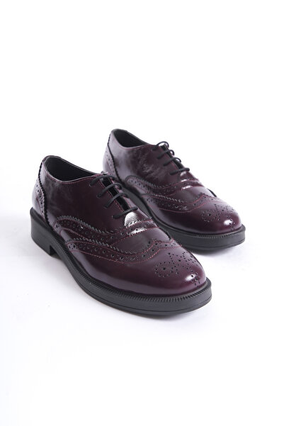 Deassa Hakiki Deri Bordo Rugan Kadın Ayakkabısı