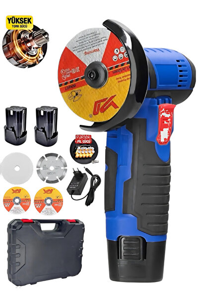 DYNAMİC MAX ALMAN 978Rpm Çift Batarya Şarjlı Açılı Avuç Taşlama Demir Kesme Makinesi Çantalı 4 Adet Taş