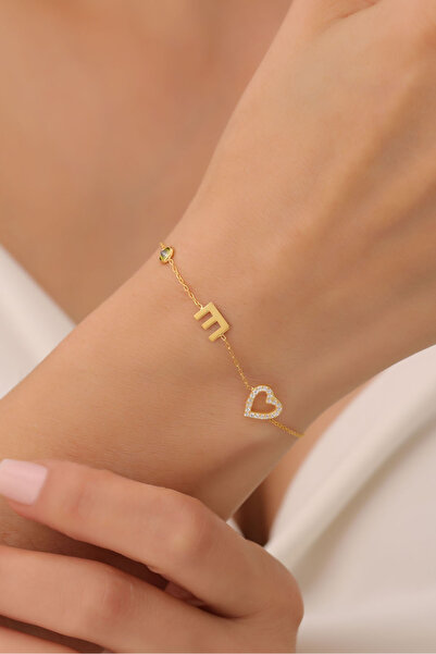 VAOOV 925 Ayar Gümüş Taşlı Kalp ve Harf Bileklik