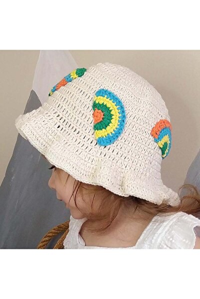 woodycord Pălărie pentru copii tricotată manual, portocaliu crem, albastru, c...