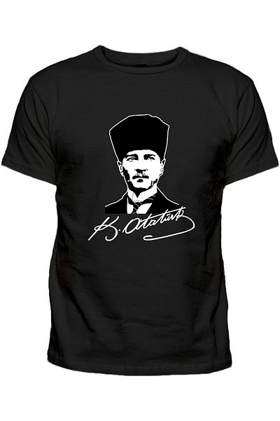 Efendioğlu Design Ataturk Printed Children's Cotton Black T-Shirt - Signature