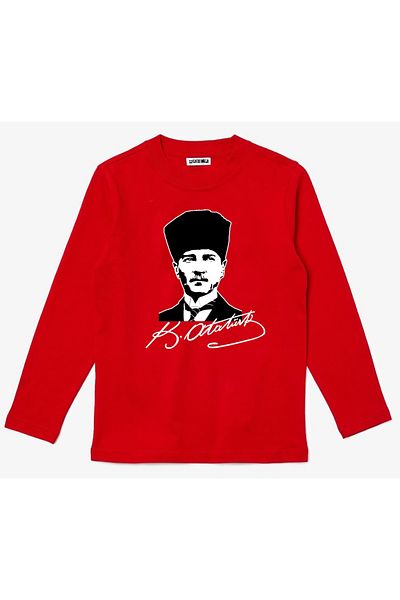 Efendioğlu Design Long Sleeve Mustafa Kemal Ataturk with Signature Girls Cotton T-Shirt