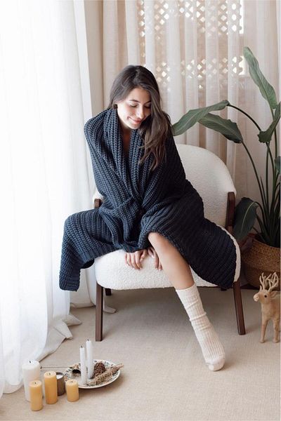 İrya Navy Blue Night Knitted Blanket - 130X170