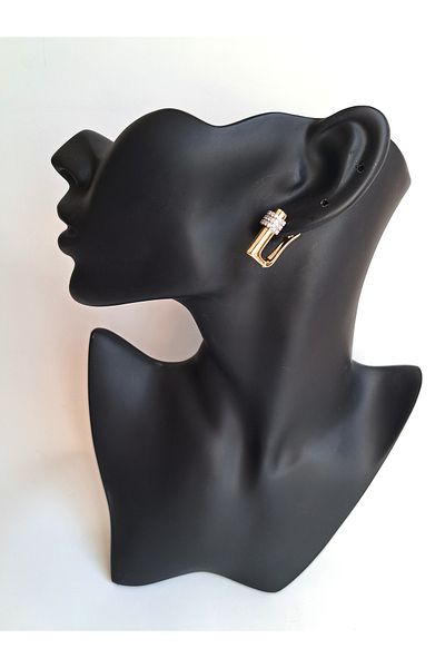 BHR AKSESUAR Gold Zircon Stone Rectangle Earrings
