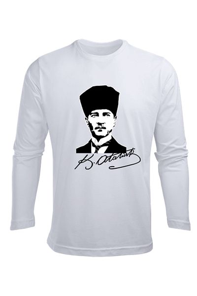 Efendioğlu Design Tricou din bumbac pentru copii cu mânecă lungă Mustafa Kemal Atatürk cu imagine semnătură