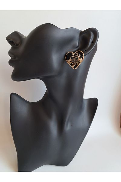 BHR AKSESUAR Gold Black Heart Earrings