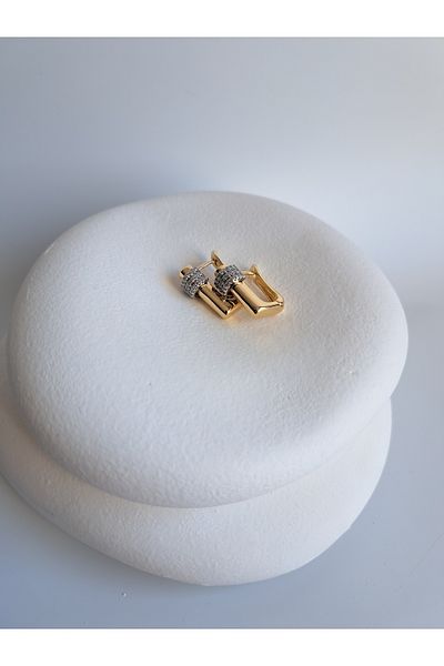 BHR AKSESUAR Gold Zircon Stone Rectangle Earrings