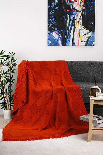 YGT Home Checkerboard Knitted Fringed Knitwear Tv Blanket 130X170 Tile |   Seat Cover