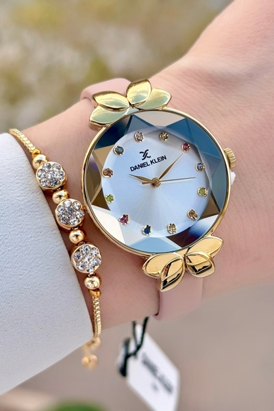 Daniel Klein Kasası Gold Kordonu Pudra Renk Kadın Kol Saati Ve Bileklik