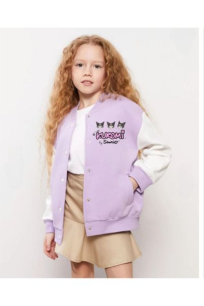 Uğur bebe Lilac Colored 3 Thread Belted 100% Cotton Cardigan for Girl-Kuromi Detailed