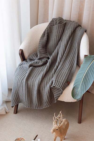 İrya Khaki Shadow Knitted Blanket - 130X170
