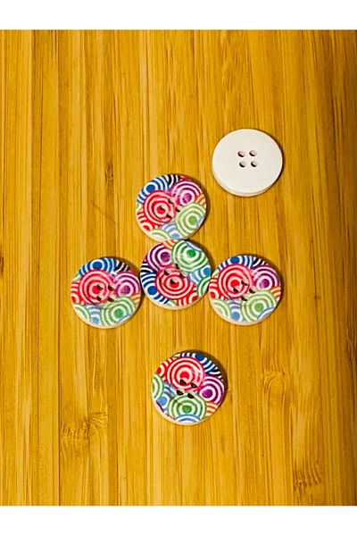 Kartopu Decorative Patterned Painting Wooden Button 18 Mm. Pack of 6.