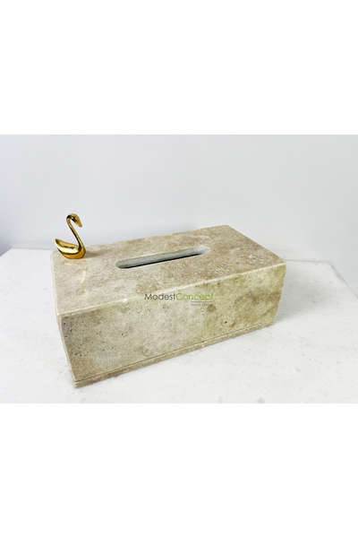 Modestmar Doğal Traverten Mermer Peçetelik -mendil Kutusu - Peçete Kutusu Gol...