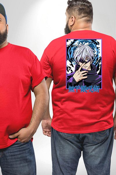Angemiel تي شيرت Jujutsu Vintage Washed - Megumi Gojo Anime Manga مقاس كبير أحمر للجنسين