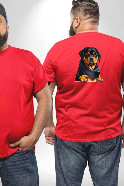 Angemiel تي شيرت أحمر كبير الحجم من Rottweiler Puppy Dog - للنساء/الرجال، مطبوع على الظهر