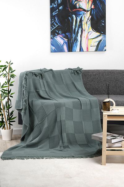 YGT Home Checkerboard Knitted Fringed Knitwear Tv Blanket 130X170 Gray |   Seat Cover