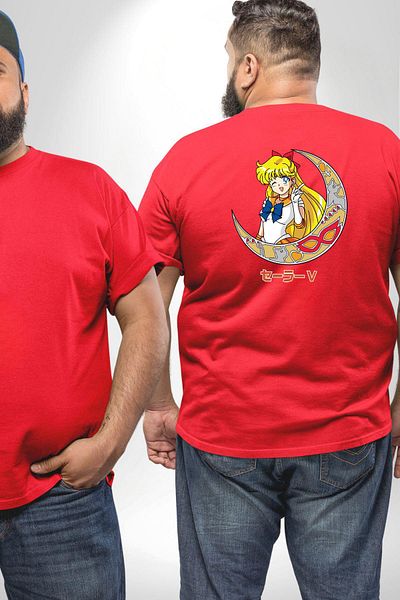 Angemiel تي شيرت أحمر كبير الحجم من Sailor Moon Anime - للرجال والنساء للجنسين، مطبوع على الظهر