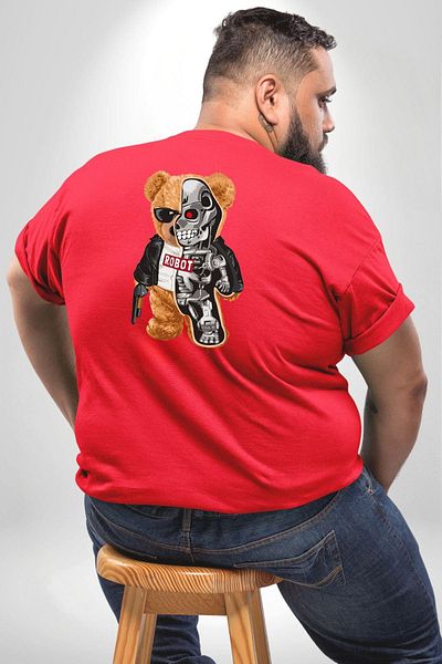 Angemiel تي شيرت كبير الحجم مطبوع عليه نظارات شمسية من Red Robot Bear - للجنسين للنساء والرجال
