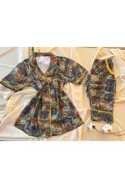 belse butik Set pijama cu mânecă scurtă din satin de bumbac - Boyraz