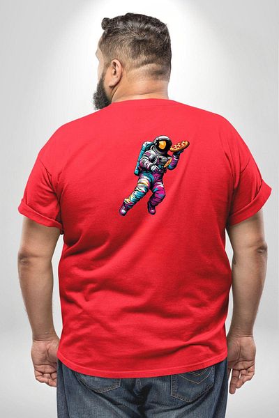 Angemiel Space Courier Pizza Service - تي شيرت أحمر كبير الحجم، للرجال والنساء للجنسين، مطبوع على الظهر