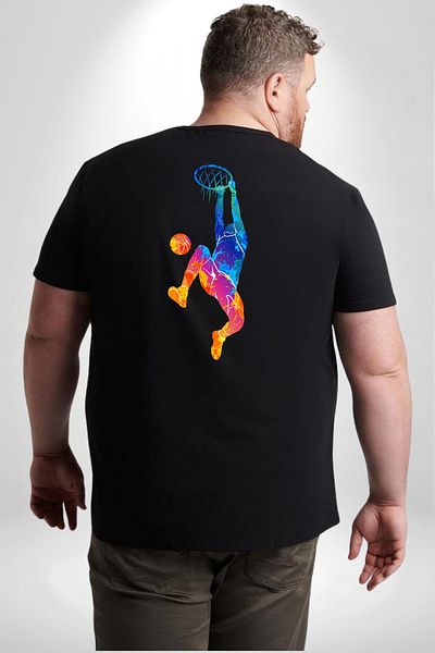 Angemiel تي شيرت Dunk Basketball Color مقاس كبير باللون الأسود - للرجال والنساء للجنسين، مع طباعة خلفية