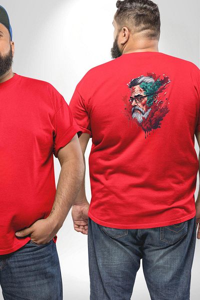 Angemiel تي شيرت أحمر كبير الحجم من Santa Cool - مع نظارات، للجنسين، مطبوع على الظهر
