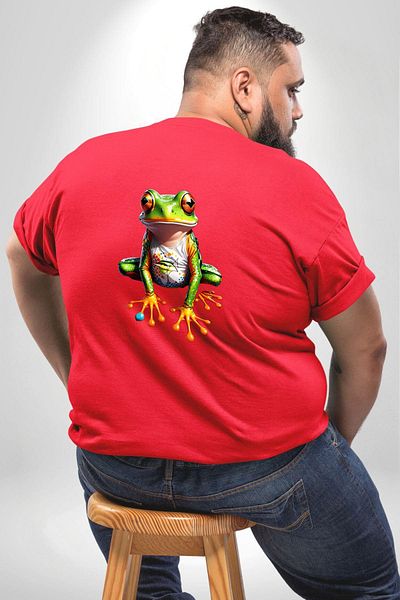 Angemiel تي شيرت Frog With Frog Prince - مقاس كبير أحمر للجنسين