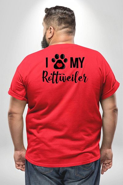 Angemiel تي شيرت أحمر منقوش من Rottweiler - مقاس كبير، للجنسين، مطبوع على الظهر