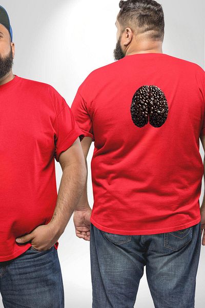 Angemiel تي شيرت أحمر كبير الحجم من Brain - مطبوع عليه ظهر حبوب القهوة الجافة، للجنسين