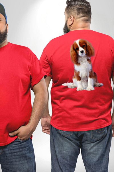 Angemiel تي شيرت Cavalier King Charles Spaniel مقاس كبير - أحمر للجنسين، مطبوع على الظهر