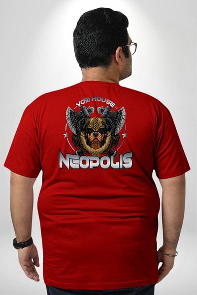 Angemiel تي شيرت أحمر كبير الحجم من Neopolis Rottweiler Viking - للجنسين، مطبوع على الظهر