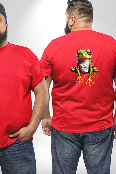 Angemiel تي شيرت Frog With Frog Prince - مقاس كبير أحمر للجنسين