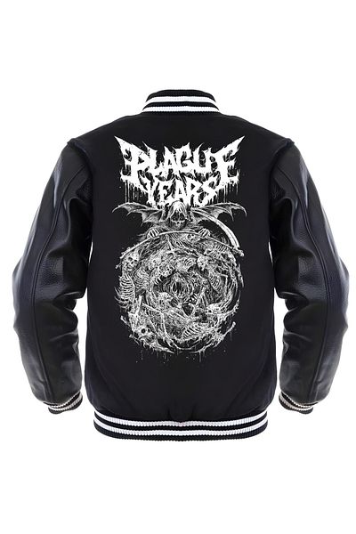 Edizen Unisex Premium Black Bomber College Jacket - Δερμάτινο, Oversize Years Printed, 100% βαμβάκι